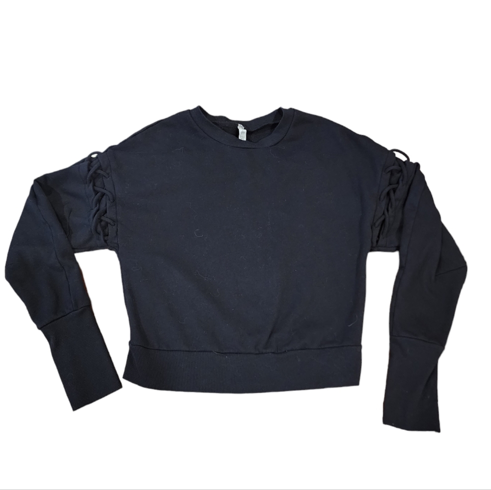 Alo Yoga Lace Up Hook Up Sleeve Long Sleeve Pullover Black Sweater Womens Size M